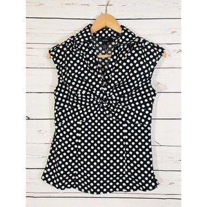 Alfani Sleeveless Blouse Womans Sz 2 Black White Polka Dots Side Zip Rockabilly